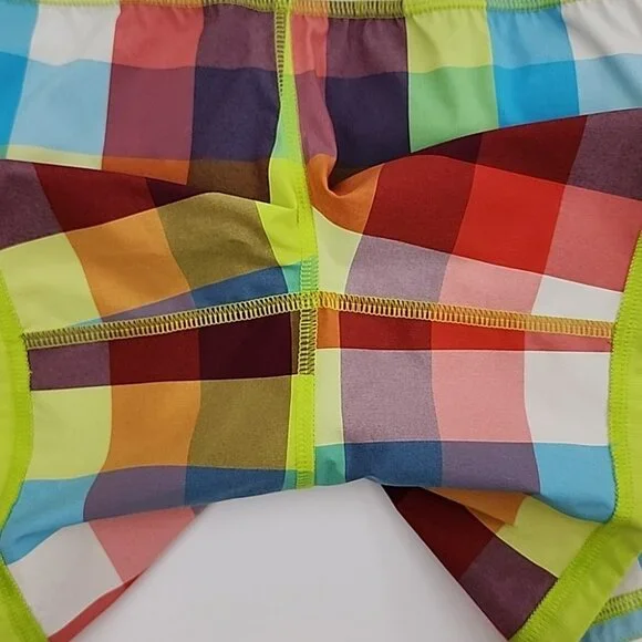 Lululemon Special Edition Seawheeze Multi Lime Blue Plaid Short 4.5" Inseam Sz 4 - Picture 7 of 12